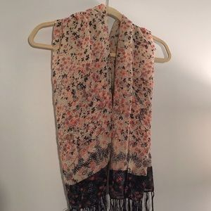 Floral spring scarf with fringe